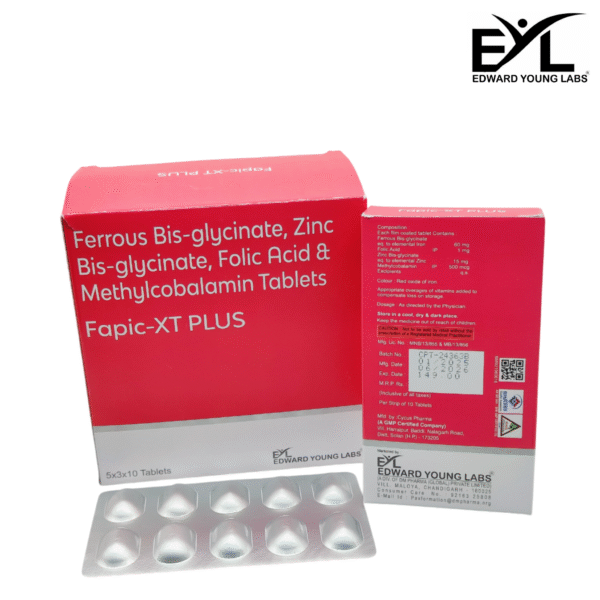 Fapic-XT PLUS (Ferrous Bis-glycinate, Zinc Bis-glycinate, Folic Acid & Methylcobalamin Tablets) | Edward Young Labs