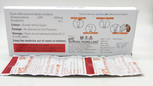 MUOIALL 600 (Acetylcysteine Effervescent Tablets 600mg) Sugar Free | Edward Young Labs