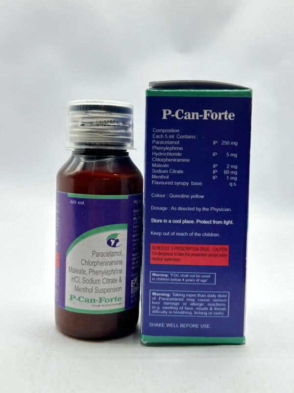 P-CAN-FORTE (Paracetamol, Chlorpheniramine Maleate, Phenylephrine HCI, Sodium Citrate & Menthol Suspension) | Edward Young Labs